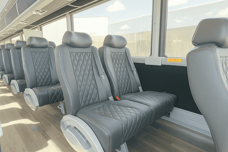 interior of Newton Shuttle Bus Company charter bus